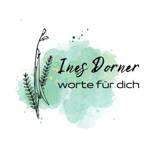 Logo mit dem Namen "Ines Dorner" und dem Text "worte für dich" in sanften Farbtönen.